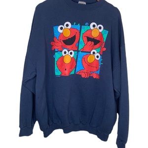 Vintage Elmo "Faces" Sesame Street Navy Sweater Men's XXL